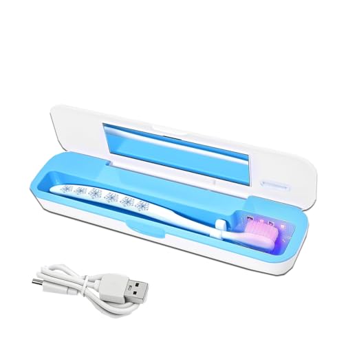 UV-C Toothbrush Case for Travel, Portable Toothbrush Case with Holder, USB-C or AA Battery Powered, Plastic Tooth Brush Container Cover for Household STB-062 Blue