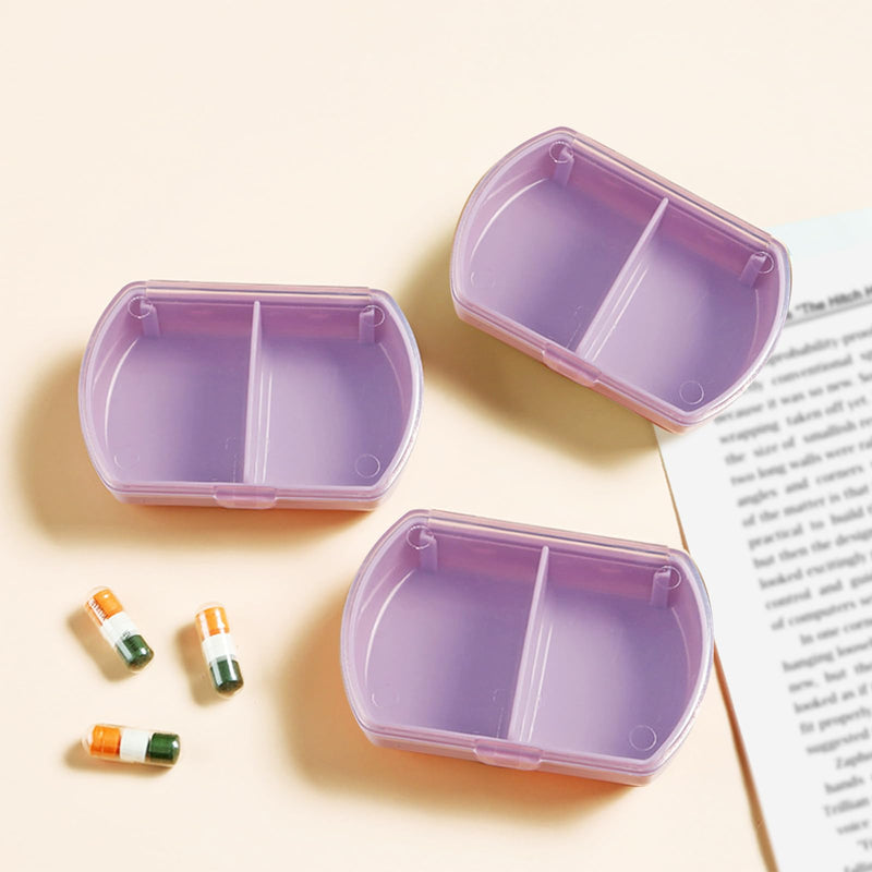Small Pill Case Small Pill Organizer Pill Storage Device Portable Travel Pill Box Daily Medicine Storage Box 2 Compartments Pill Holder Pill Container for Vitamins, Fish Oil, Supplements Purple 2pcs
