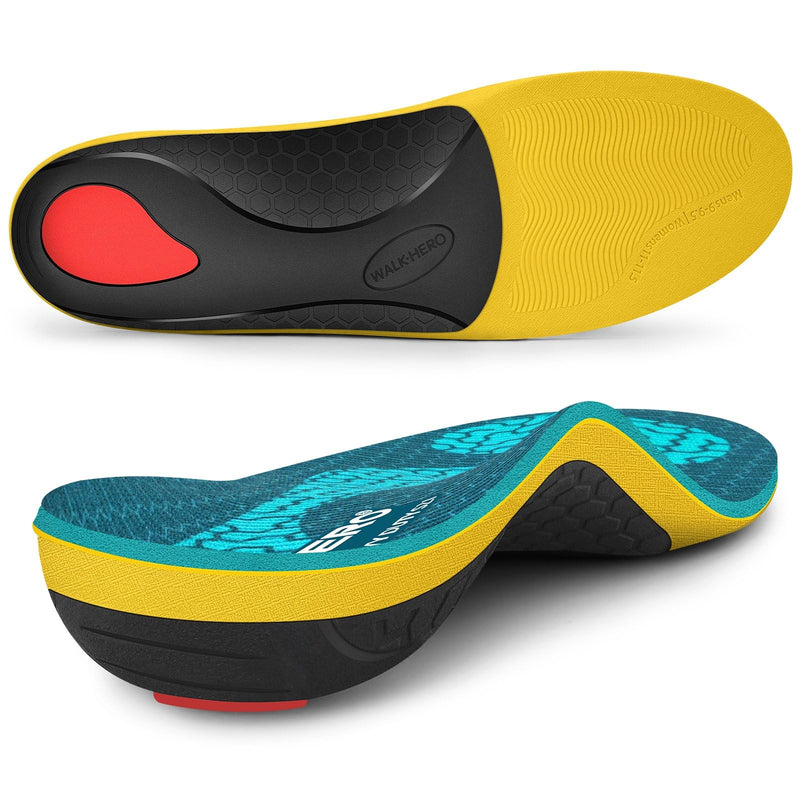 WalkHero Heavy Duty Pain Relief Insoles, 220+lbs High Arch Support Orthotics Inserts for Plantar Fasciitis, Flat Feet, Pronation and Heel Pain (Mens 8-8.5 | Womens 10-10.5, Coral Green) Mens 8 - 8.5 | Womens 10 - 10.5 - BeesActive Australia