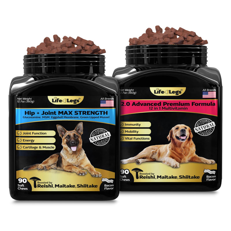 Hip and Joint Supplement and 23-in-1 Multivitamin Chews Bundle for Small, Medium and Large Dogs - 180 Count