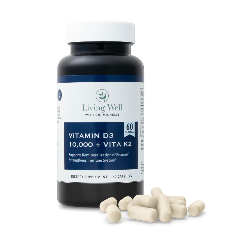 Living Well Dr. Michelle Vitamin D3 10,000 IU with K2, 60 Capsules | Supports Immune, Bone and Teeth Health - Non-GMO, Gluten-Free, Dairy-Free, 60-Day Supply