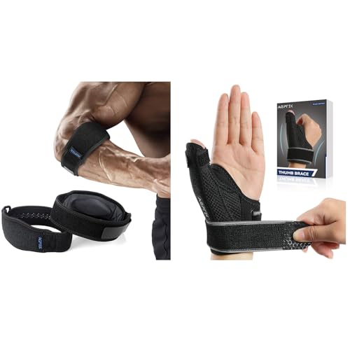 AGPTEK Elbow Brace 2 Pack, Thumb Spica Support Brace 1 Pack