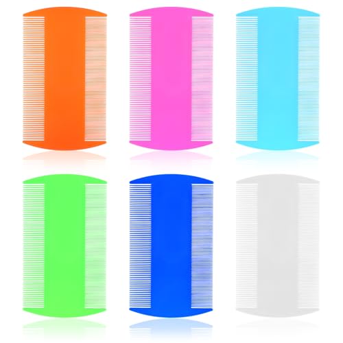 Ymapinc 6Pcs Double Sided Fine Tooth Lice Comb in 6 Colors Straight comb