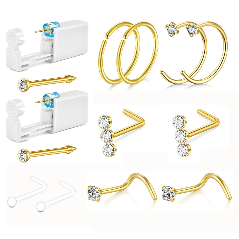 QWALIT 2pack Nose Ring Piercing Kit - Gold Nose Piercing Gun Kit B2-2packs gun-gold - BeesActive Australia