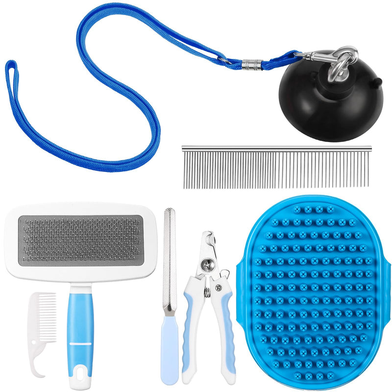 Baderke 6 Pcs Dog Grooming Set with Dog Bathing Leash with Suction Cup, Pin Comb, Straight Comb, Nail Clippers Set, and Bath Brush for Pet Bathing Shower Grooming - BeesActive Australia