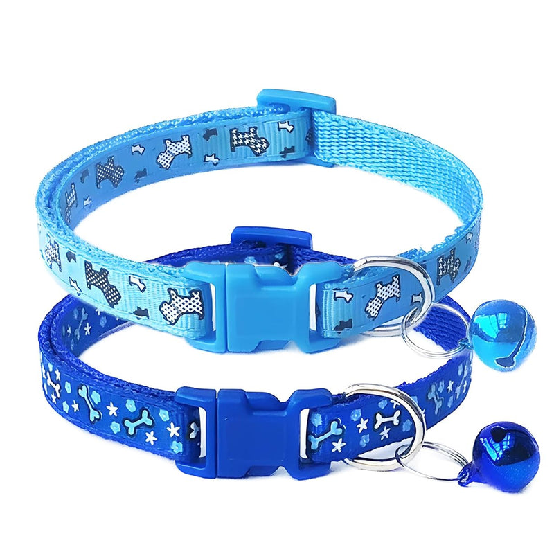 Puppy Dog Collar with Bell, 2-Pack Male Cat Collar with Bell Blue Nylon Cute Kitten Collars Adjustable for XXS XS Teacup Tiny Little Dogs - BeesActive Australia