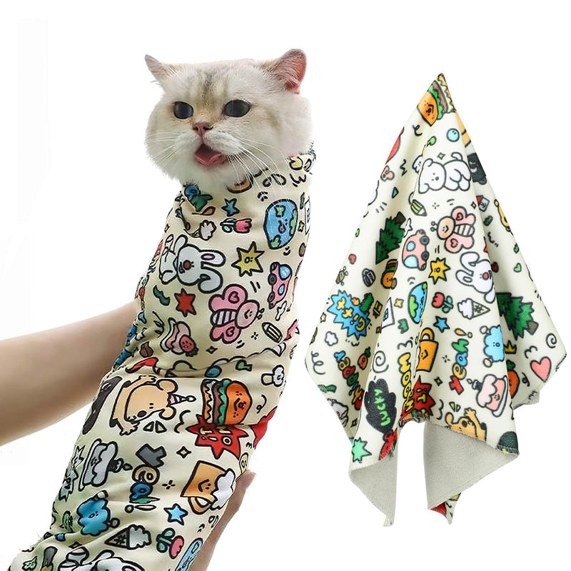 Cat Grooming Wrap, Cat Wrap for Cutting Nails and Grooming, Cat Restraint Wrap for Nail Clipping, Self-Adhesive Fabric Cat Swaddle Burrito Wrap, Anti-Bite, Anti-Scratch, Anti-Escape (M(Within 9.9lbs)) Medium - BeesActive Australia
