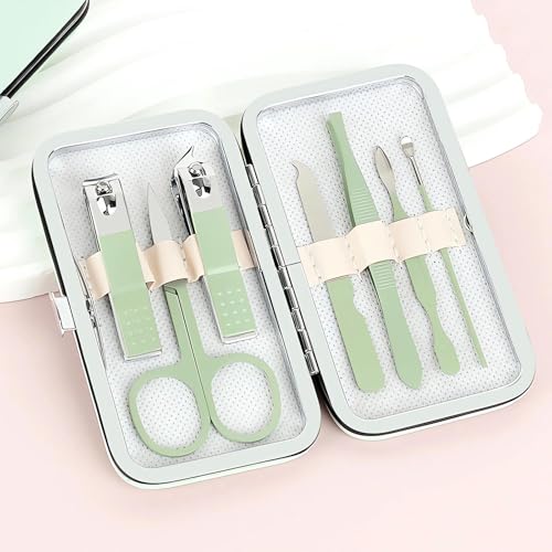 Manicure Set, 7 Pcs Matcha Green Professional Manicure Pedicure Set