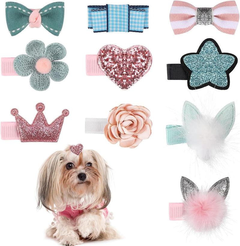 12 Pcs Girl Dog Hair Bows Small Dog Hair Clips Cute Dog Crown Hairpin Pink Hair Barrettes Rhinestones Small Dog Hair Pins for Cat Puppy Kitten Pet Party Birthday Hair Grooming Accessories - BeesActive Australia