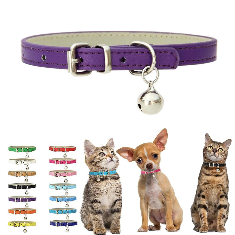 Purple Kitten Collar with Bell, Soft Pu Leather Small Dog Collars Adjustable Buckle for XXS XS Extra Small Medium Tiny Female Male Boys Girls Pets Puppy Cats Teacup Yorkie XX-Small XXS for Neck 5"-8" Purple - BeesActive Australia
