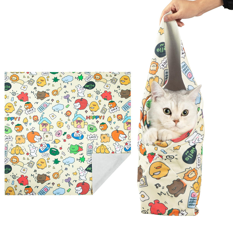 Cat Grooming Wrap（28"X28"）, Cat Wrap For Cutting Nails To Prevent Escape, Cat Wrap To Prevent Cat Scratches, Self-Adhesive Cat Burrito Wrap Can Be Applied To Cat Nail Trimming X-Large Yellow - BeesActive Australia
