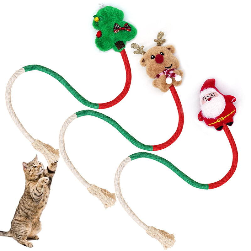Christmas Cat Catnip Toys, Cotton Rope Cat Toys, Dental Chew Toys for Indoor Cats, Teeth Cleaning Toys for Kitten, Anxiety Relieving Catnip Toy for Cats (26.38 inches) 26.38 inches - BeesActive Australia