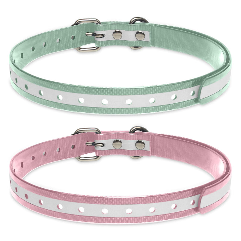Shock Collar Replacement Collar Strap, Waterproof Odorless Reflective TPU Dog Collar, 3/4 Inch Adjustable Dog Collar with Metal Buckle - All Brands Pet Training Bark Shock Collars(Pink & Green) - BeesActive Australia