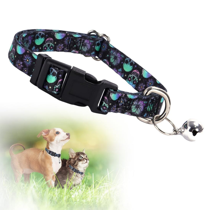 Skull Dog Collar with Bell, Pretty Cool Boy Cat Collar Tiny Puppy Collars with Bells for XXS Xs Small Pet Male Dogs Kitten Little Animal, Black XSmall 16LD XS Neck 7-10" - BeesActive Australia