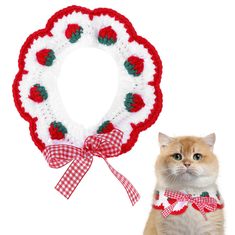Cat Knitted Collar Breakaway Cat Collar with Cute Bow Tie and Strawberr Handmade Knitting Collar for Cats and Small Dogs Puppie - BeesActive Australia
