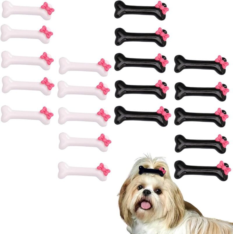 Dog Hair Bows,20 Pack Dog Hair Clips Cute Bone Bow Shaped Snap Dog Hair Bows Pet Hair Barrettes White Black Small Snap Hair Clips Animal Hair Clips Dog Accessories for Pet - BeesActive Australia