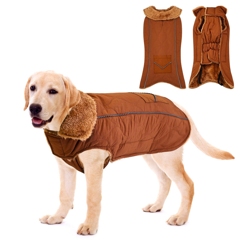 Dog Winter Coat Waterproof Dog Snow Jacket with Pocket Adjustable Fleece Dog Cold Weather Coats Reflective Warm Vest for Small Medium Large Dogs (Brown, XXL) Brown XX-Large - BeesActive Australia