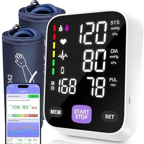 Upper Arm Blood Pressure Monitor for Home Use 17" Large & 21" XL Extra Large Cuff Big arm, Free APP Bluetooth Sync Apple Health Track Google Fit, Large Display Smart BP Machine for Seniors