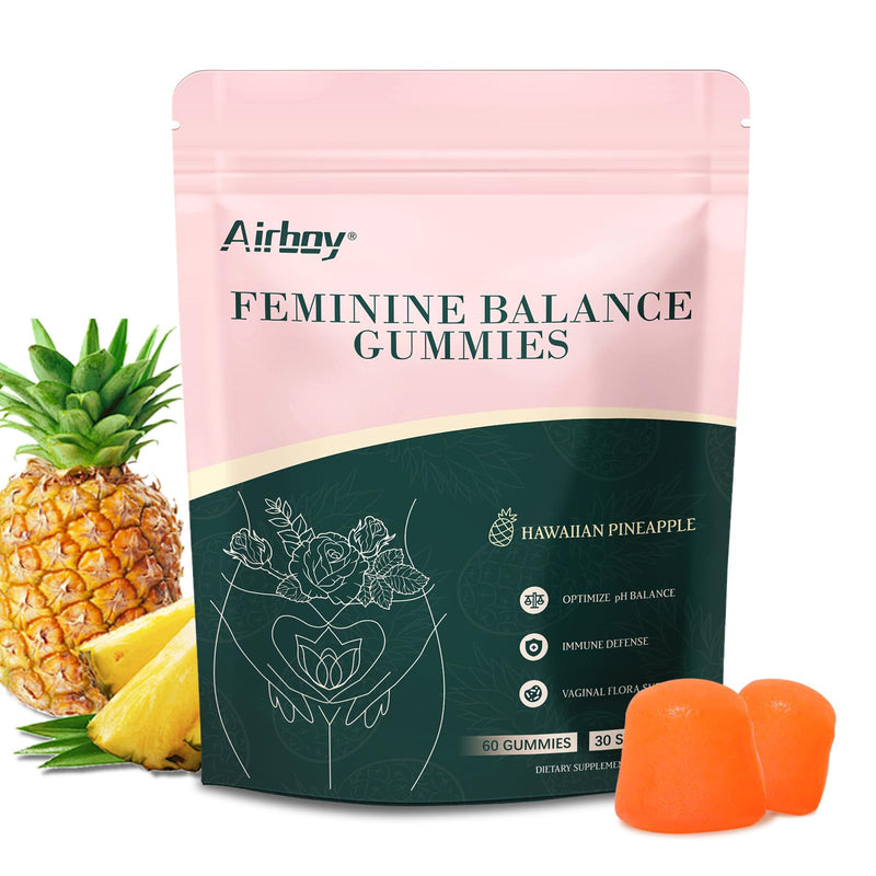 Airboy Vaginal Probiotic Gummies for Women, Pineapple Gummies for Women Balanced PH, Yeast Balance & Flora Support - 60 Gummies 1 PACK