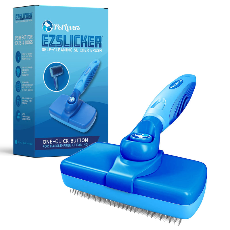 PetLovers EzSlicker Self-Cleaning Brush - Dog Brush for Shedding, Gentle Slicker Brush for Cats, Tangle-Free Grooming Comb with Soft Bristles & Ergonomic Handle for Stress-Free Grooming - BeesActive Australia