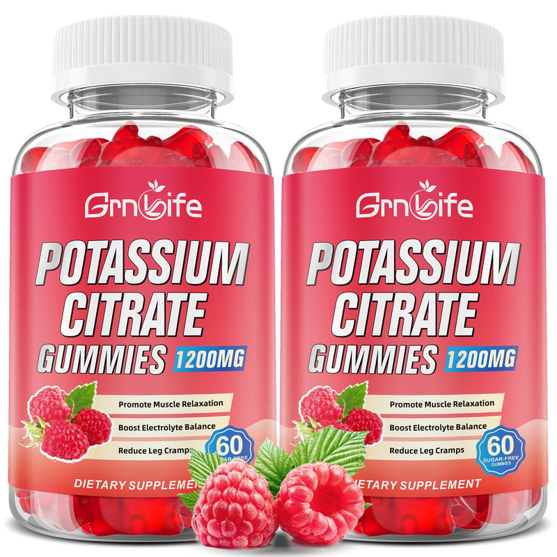 2 Pack Potassium Citrate Gummies, High Potassium Supplement Gummies 1200mg Support Leg Cramps & Muscle Health, Potassium Gummies for Adults & Kids, Vegan, Raspberry Flavor 120 Count 120 Count (Pack of 1) - BeesActive Australia