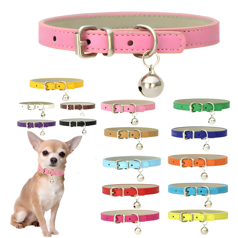 Pink Small Dog Collar with Bell for Faux Leather Puppy Collar with Bells Adjustable Basic Kitten Collar Boys Girls Cat Collar for XXS XXsmal XS XSmall Pets Tiny Little Extra Small Breed Animal Pink Small (10.5-13 inches) - BeesActive Australia