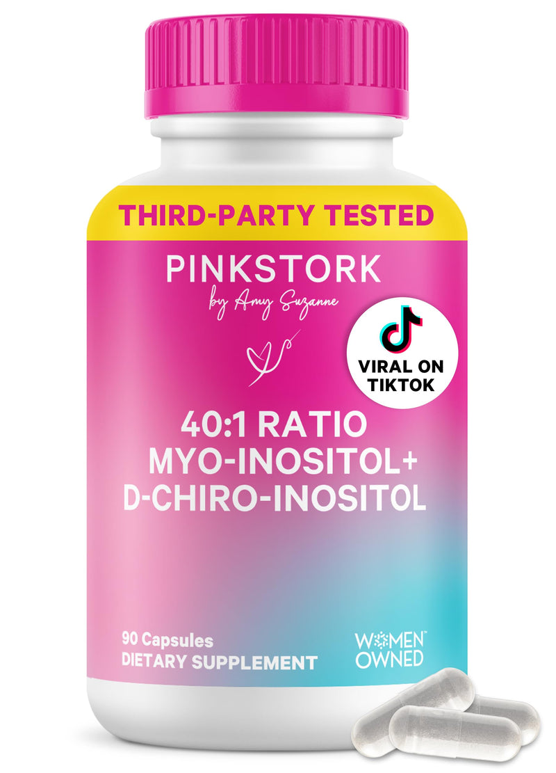 Pink Stork Inositol Supplement for Women – 40:1 Myo-Inositol & D-Chiro Inositol – Hormone Balance for Women – Healthy Ovulation & Fertility Support – Cycle Regularity & Metabolic Wellness, 30 Servings 90 Count (Pack of 1) - BeesActive Australia