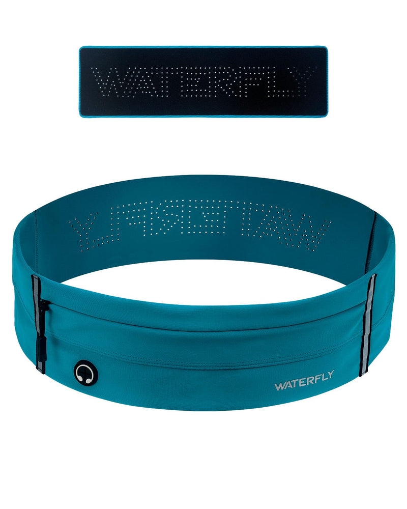 WATERFLY Running Belt Fanny Pack: Slim Elastic Sport Workout Waistband for Men and Women, Jogging Runner Phone Holder Belt, Marathon Jogger Waist Bag Blue