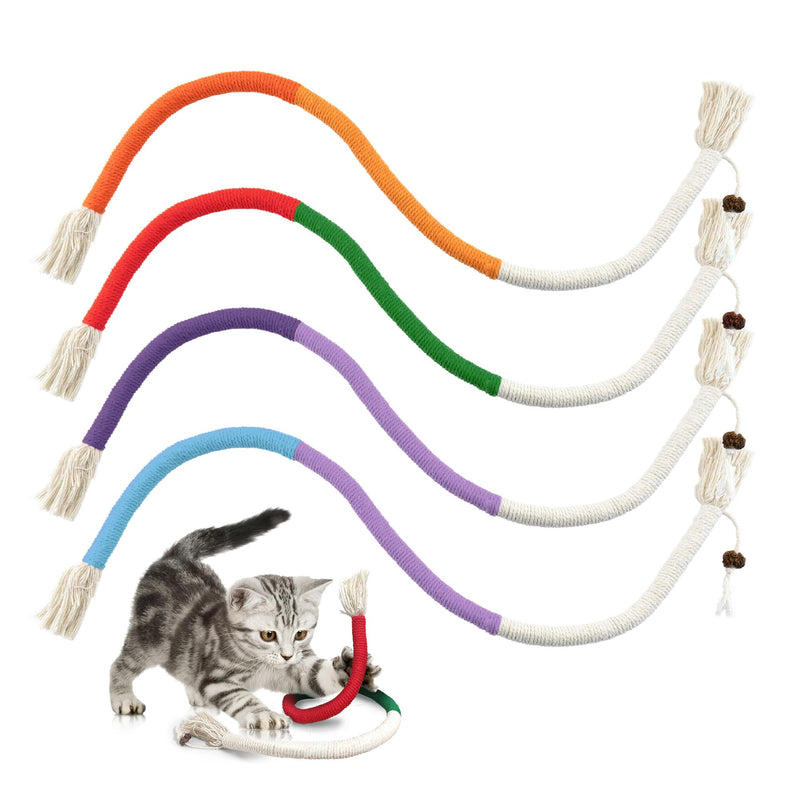 Quacc 4 PCS Cat Chew Toy Bite Ropes with Natural Gall Fruit, Colorful Kitten Chew Rope Interactive Cat Toy Sturdy Chewing Ropes for Cat Teeth Cleaning Stress Release - 27.6" - BeesActive Australia