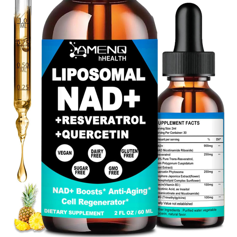 NAD Supplements for Women & Men, Fast Acting Liquid NAD Plus Resveratrol | Liposomal NAD⁺ Nicotinamide Riboside(NR), NAD+ Booster for Anti-Aging, Cellular Energy & Repair, Alternative to NMN, Non-GMO Pineapple 2 Fl Oz (Pack of 1)