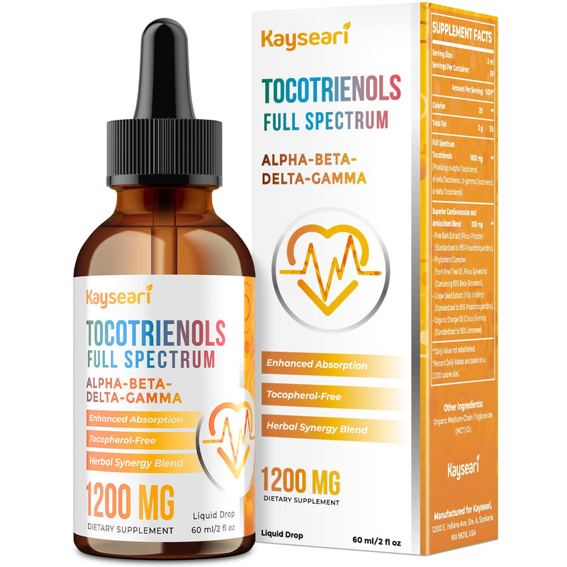 Full Spectrum of Tocotrienols Supplement 1200mg- Tocotrienol Vitamin E Liquid,Tocopherol-Free - Superior Antioxidant Blend - Higher Absorption - 2 fl oz,30 Servings 60 ml (Pack of 1) - BeesActive Australia