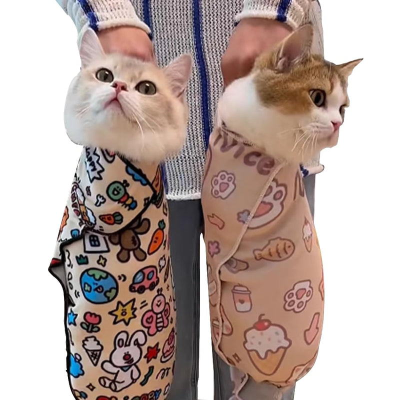 Large Size Grooming Blanket for Cats Pets, Restraint Wrap, Self-Adherent, Anti-Bite, Anti-Scratch, Anti-Escape Calming Wrap for Medicine, Nail Clipping (32 * 32inches) Pink Panda（32*32inches） - BeesActive Australia