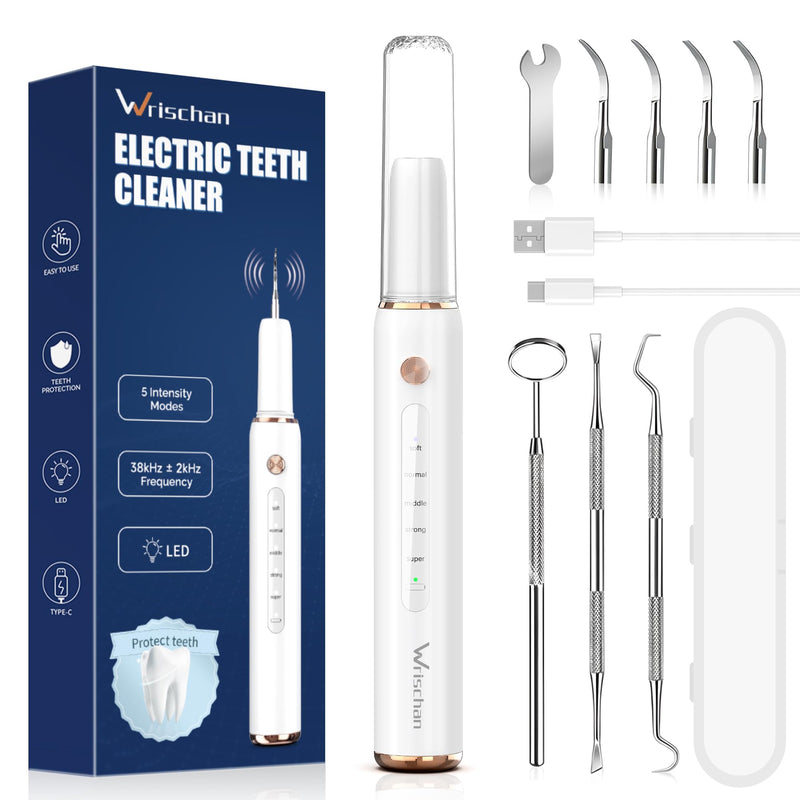 Dog Tartar Remover for Teeth, Electric Plaque Remover for Teeth with LED Light, Dog Teeth Cleaning Kit with 5 Modes and 4 Cleaning Head, Safe for Dog and Cat White - BeesActive Australia