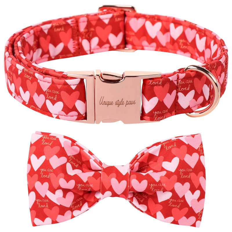 Unique Style Paws Valentine's Day Dog Collar with Bow Love Heart Cotton Dog Collars Gift Wedding for Small Medium Large Dogs Red pink love - BeesActive Australia