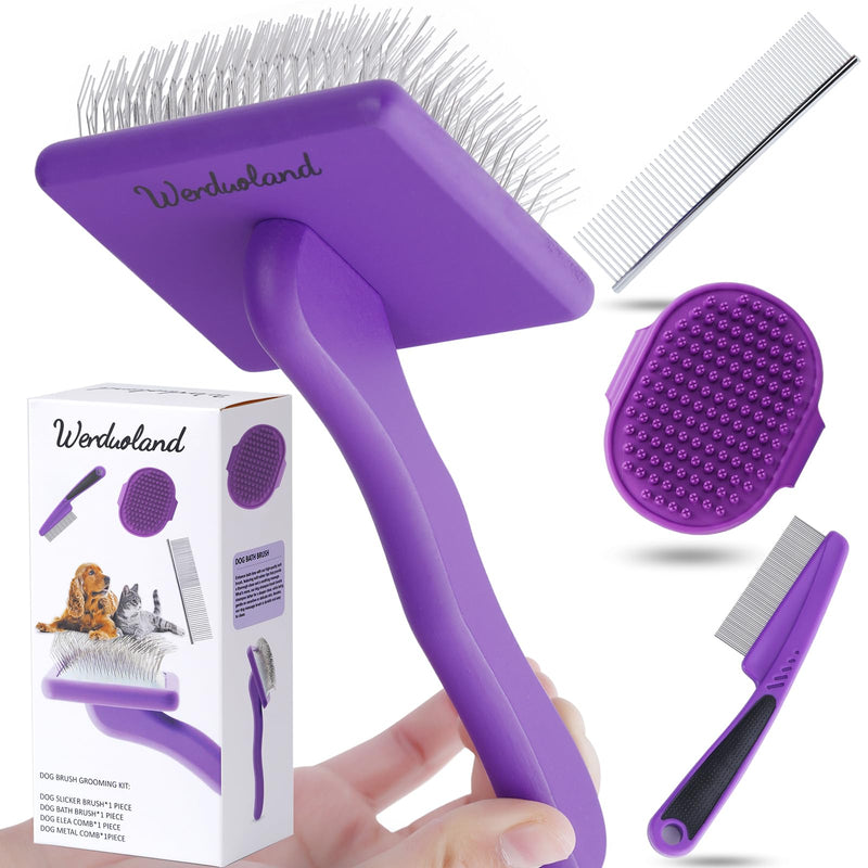 Dog Slicker Brush for Long Haired Dogs Doodle Brush for Dogs Large Dog Slicker Brush for Goldendoodles with Ergonomic Solid Wooden Handle Long Pin Grooming Brush for Dogs (Purple) Purple - BeesActive Australia