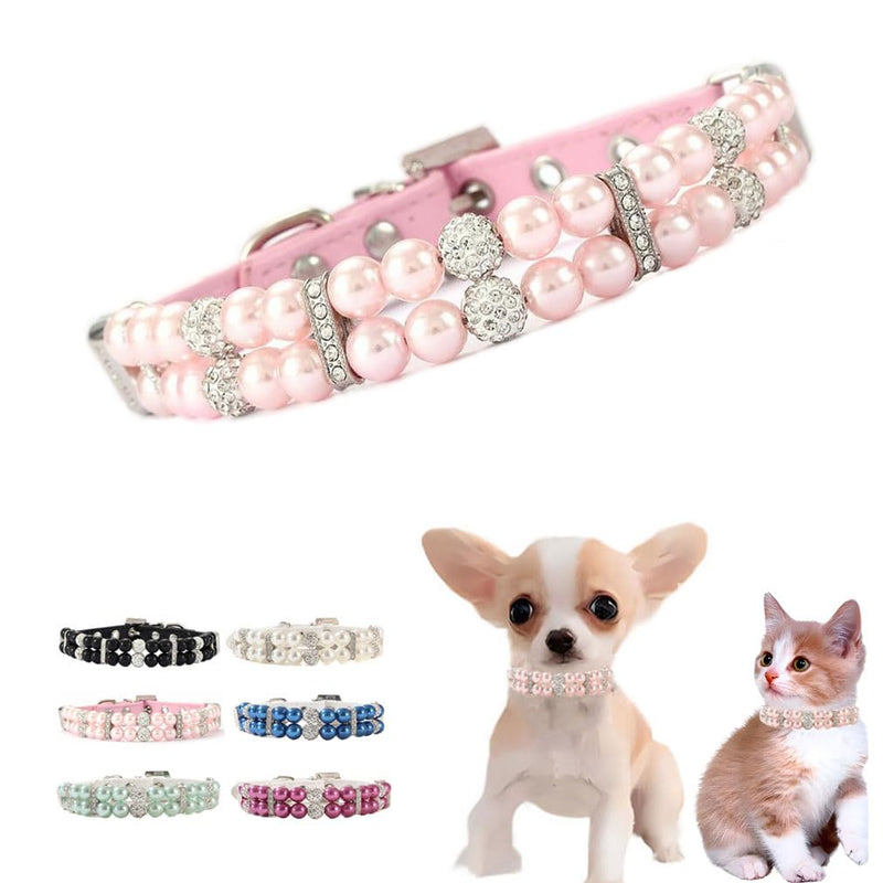 Pink Pearl Dog Collar, Crystal Fancy Bling Pearl Cat Collar Girl Puppy Collars Rhinestone Luxury Beaded Necklace Diamond Pet Jewelry for XXS XS Small Medium Female Dogs Cats, XS Pink XS(Neck 6-8") - BeesActive Australia