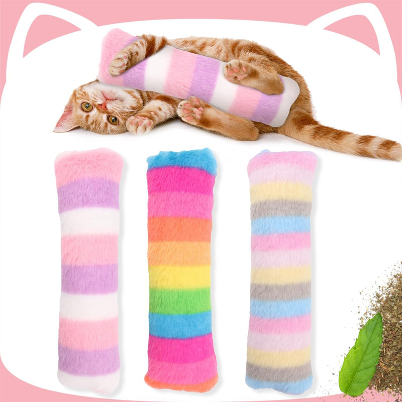 Catnip Toys, Interactive Cat Toys for Indoor Cats, 3 Pack Cat Pillows/Animal Tail, Rainbow Colors, 9.5 Inches - BeesActive Australia