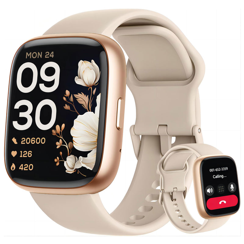 LODIMEKE Smart Watch, Alexa Built-in, Answer/Make Calls 44mm Smartwatch Women Men, 1.83" Sports Watch IP68 Waterproof, Heart Rate SpO2 Sleep Stress Monitor, Step Counter Watch for Android & iOS Phone Pinkish Beige