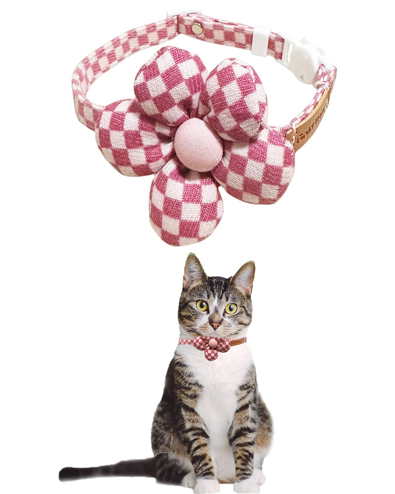 Stylish Black and White Checkered Cat Collar with Flower - Breakaway Safety Collar and Adjustable Size 7.09-12.6 inches for Small to Medium Cats (Pink) Pink - BeesActive Australia