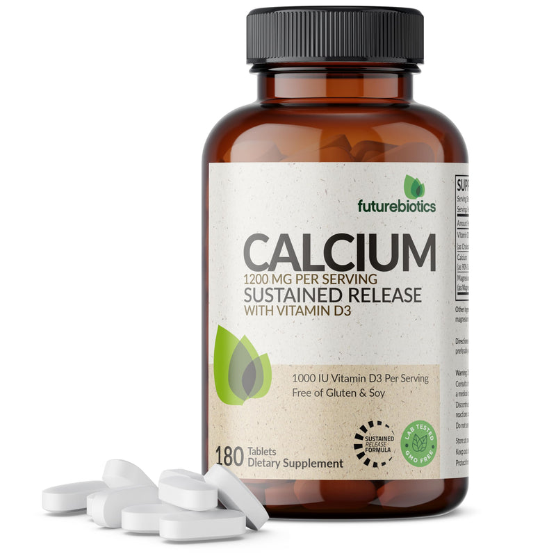 Futurebiotics Calcium 1200 mg + D3 1000 IU Sustained Release, 180 Tablets | 80 mg Magnesium, Bone & Joint Health Support, Vegetarian, Non-GMO, Gluten-Free & Soy-Free 180 Count (Pack of 1)