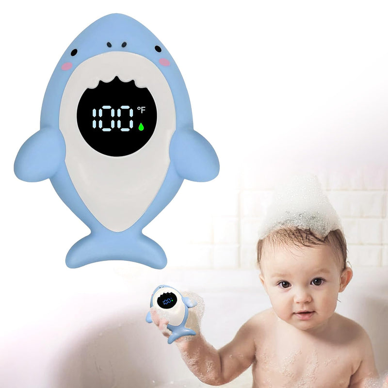 Baby Bath Thermometer Safety, Fahrenheit Instant Read Water Thermometer with LED Display Temperature Warning, Baby Bath Floating Toy for Infant, Newborn Blue Shark - BeesActive Australia