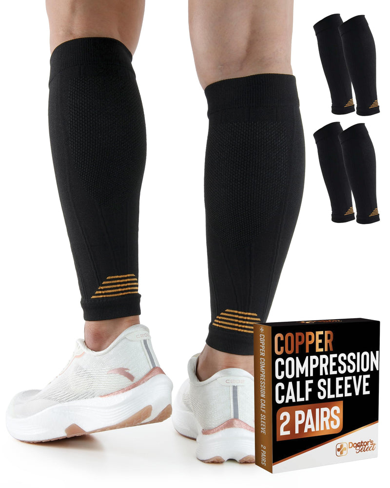 Doctor's Select 2 Pairs Copper Calf Compression Sleeve - Leg Compression Sleeves for Women & Men, Shin Splint Relief Large-X-Large Black - 2 Pairs - BeesActive Australia