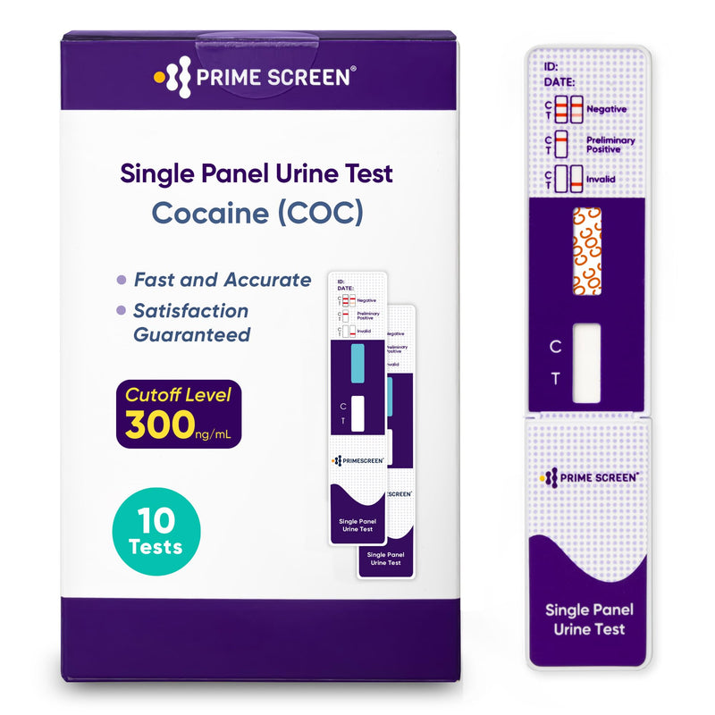 Prime Screen Cocaine Urine Test Card - Detect COC in Urine with 300 ng/mL Cutoff Level - Single Panel Drug Test Kit - 10 Pack - BeesActive Australia