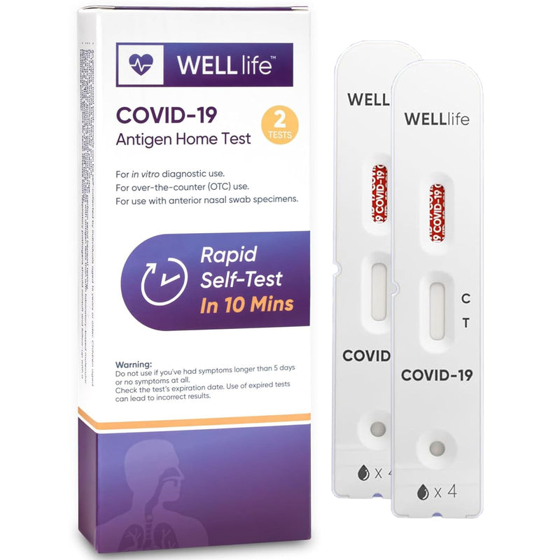 WELLlife Covid-19 Antigen Home Test, Covid Tests for Home Test Covid Rapid Testing Kit FDA Authorized Result in 10 Minutes Self Test, 2 Tests, Expiry Extended to Nov 2026 (Box Marked Mar 2026) 2T