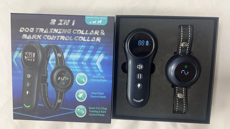 2-in-1 Dog Shock Collar & Dog Bark Collar - Smart Anti Barking Dog Training Collar with 5 Adjustable Sensitivity & 3300FT Remote for All Breeds IP67 Waterproof E-Collar Black - BeesActive Australia