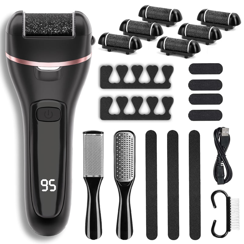 Wea&Hea Rechargeable Electric Callus Remover for Feet with 6 Roller Heads, Dual-Speed Foot File, Waterproof Pedicure Kit 20 in 1 for Smooth Skin and Foot Spa 6-Roller-Heads - BeesActive Australia