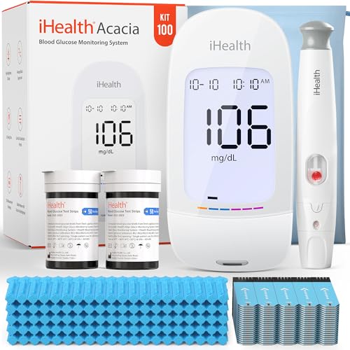 iHealth Acacia AG-607 Blood Glucose Monitor Kit, 100 Strips & Lancets
