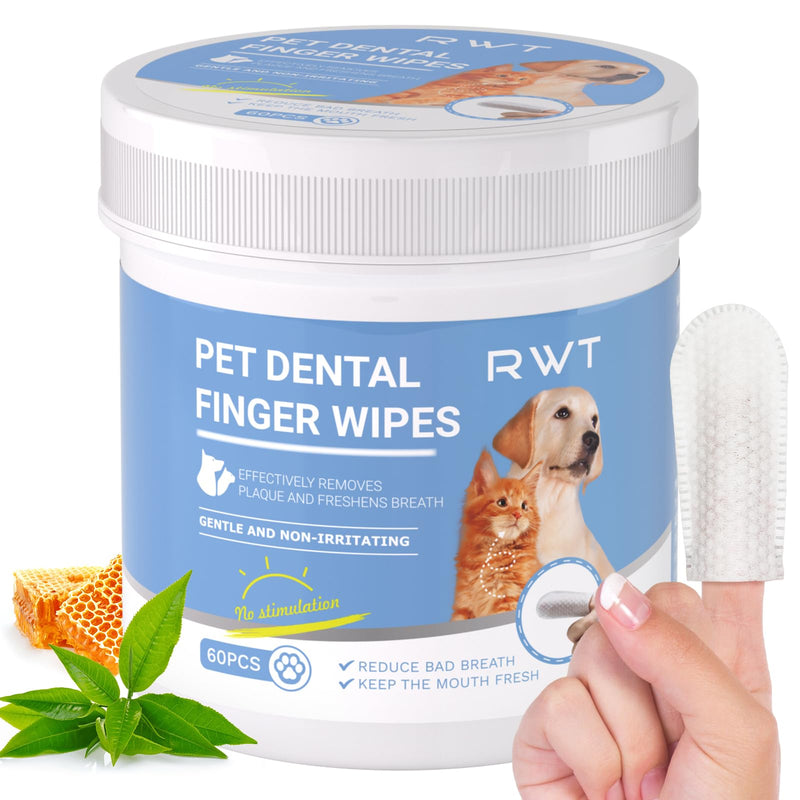 RWT Dog Teeth Cleaning Wipes, 60 Counts – Reduces Plaque and Tartar, Freshens Breath, Disposable Finger Wipes for Dogs & Cats Toothbrush Gentle Dental Care - BeesActive Australia