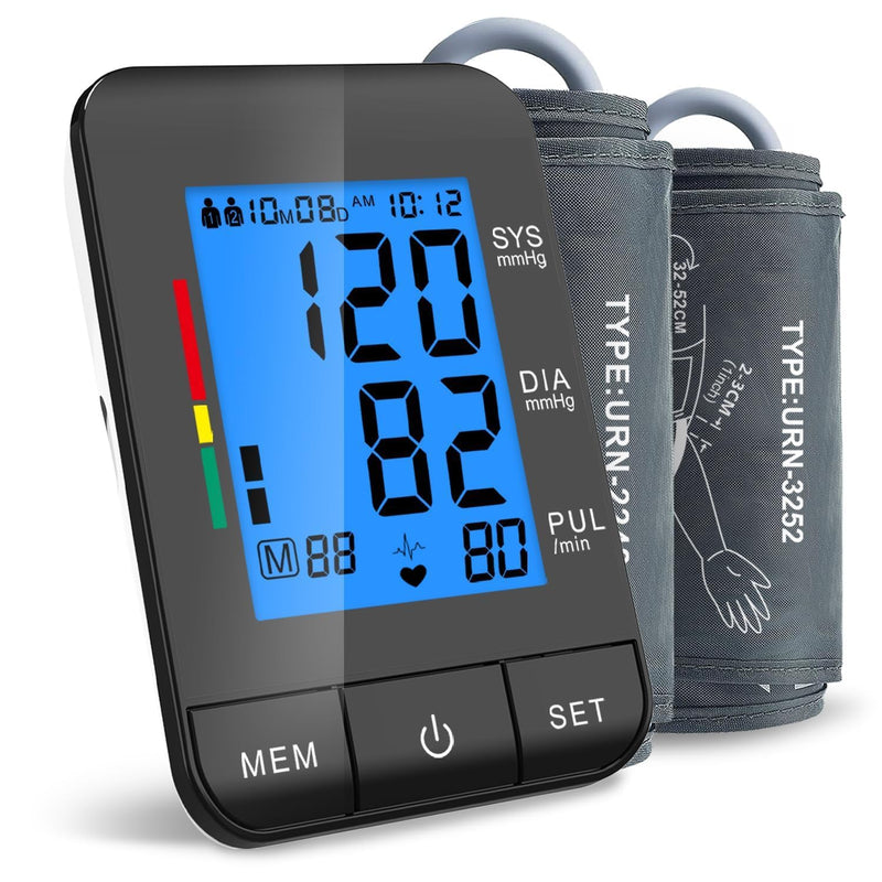 Accurate Digital BP Machine - Automatic Blood Pressure Monitor with XL Cuff (13-21") & M/L Cuff (9-17") for Big/Medium Arms, Large Backlit LCD Display, 360¬∞ Adjustable & Portable for Adults Blue