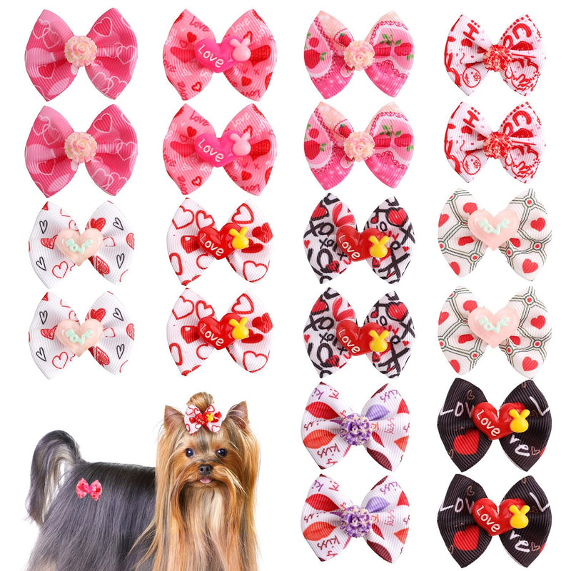 20pcs Small Dog Hair Bows, Pink Cute Dog Bowknot Hair Tiny Puppy Hair Bows Multiple Styles Dog Bow Hairband for Dog Accessories - BeesActive Australia